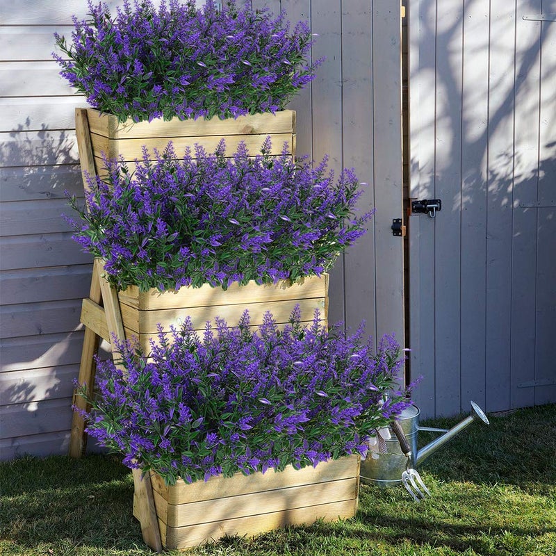 ArtBloom 8 Bundles Outdoor Artificial Lavender Fake Flowers UV Resistant Shrubs, Faux Plastic Greenery for Indoor Outside Hanging Plants Garden Porch Window Box Home Wedding Farmhouse Decor (Purple) - Image 3